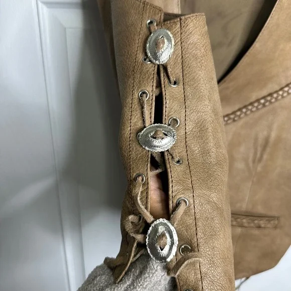Vintage American MOB boho cowgirl leather western vest‎ jacket large festival - Picture 7 of 9